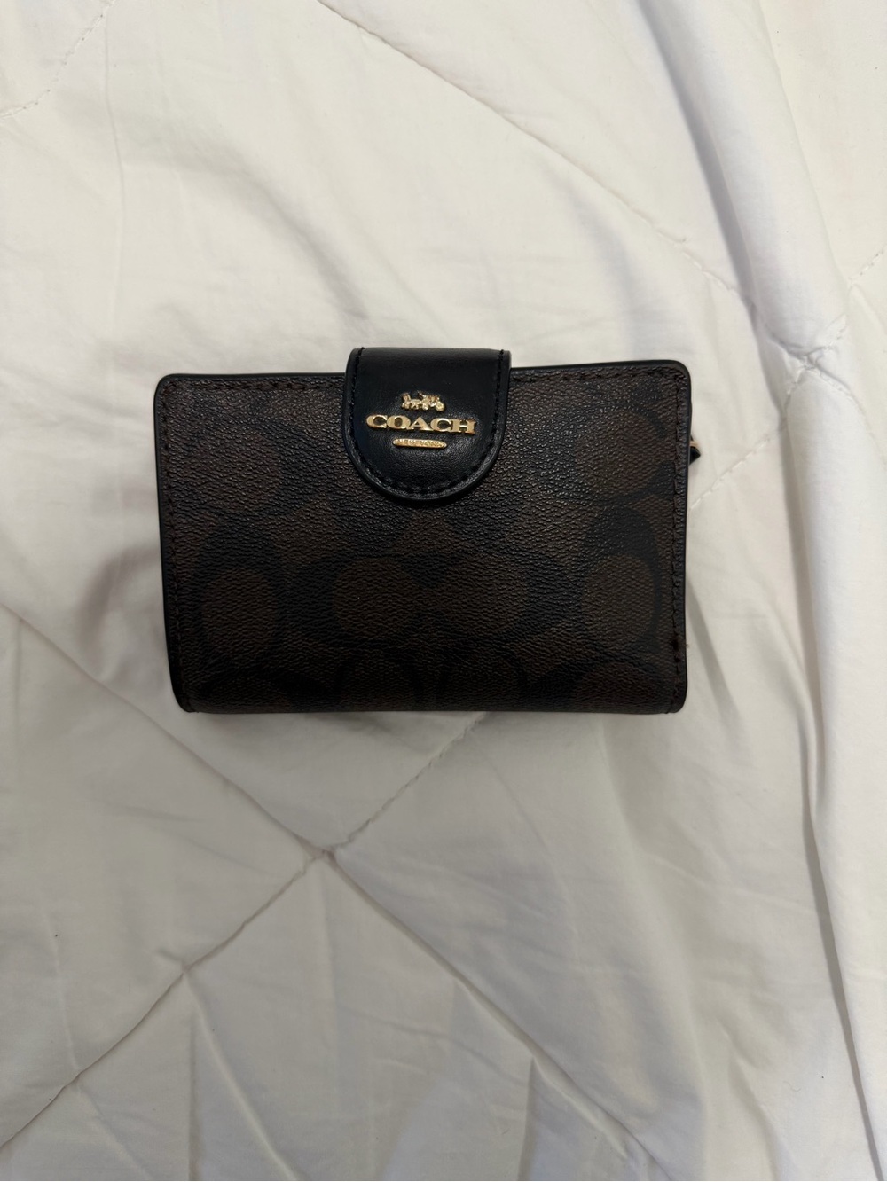 Coach Brown and Black Signature Trifold Wallet